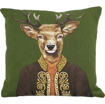 Dekorativní polštářek Zelený gobelínový polštář s jelenem v obleku - 45*15*45cm