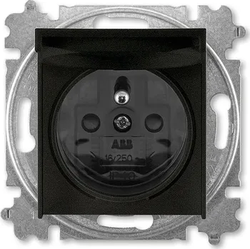 Elektrická zásuvka ABB 6619H-A06997 63 Levit Zásuvka jednonásobná s ochr. kolíkem, s clonkami, s víčkem; onyx/kouřová černá