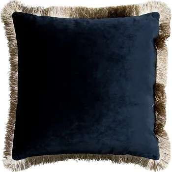 Dekorativní polštářek Černý sametový polštář se zlatými třásněmi Fringes gold - 45*45*10cm