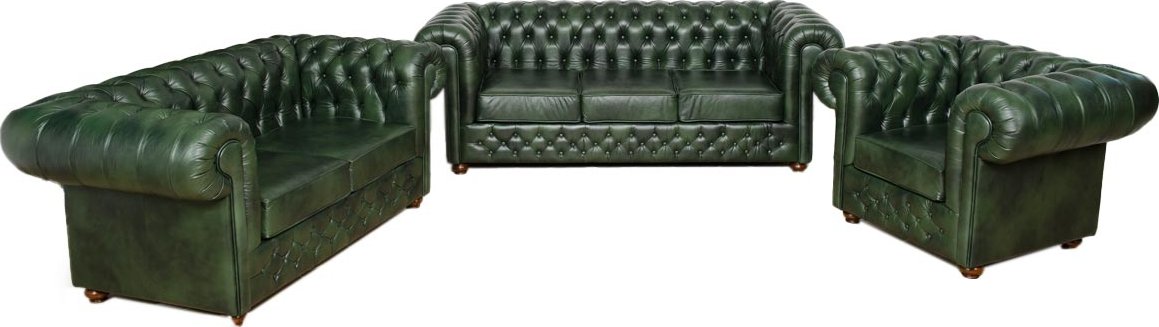 Nábytek Chodura Kožená sedací souprava Neapol dřevo 80x225x95 Zelená