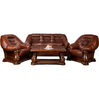 Sedací souprava Nábytek Chodura Kožená sedačka Martin dřevo 105x220x105 Hnědá