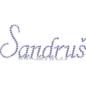 SANDRUŠ II. - jméno nažehlovací hot-fix kamínkový potisk na textil, rozměr cca 14,2x5,6cm barva: kameny barva 101 Crystal /stříbrná