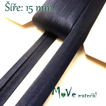 Šikmý proužek saténový š.15mm zažehlený námořnicky modrý