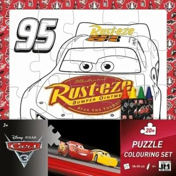 omalovánky Omalovánkové puzzle s voskovkami Auta 3 Cars