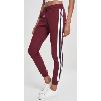 Dámské tepláky Urban Classics Ladies College Contrast Sweatpants - vínové s bílými proužky S
