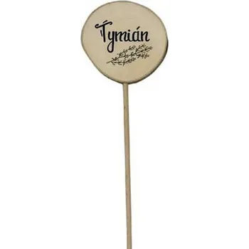 Bohemia Gifts Dřevěný zápich k bylinkám s potiskem - Tymián průměr kolečka je 5 - 8 cm