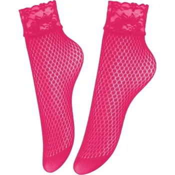 Dámské ponožky IGNITE Síťované ponožky s krajkovým lemem tmavě růžové + Doprava zdarma