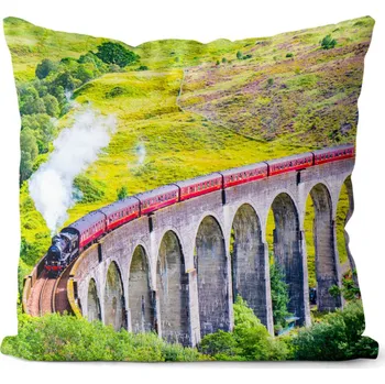 Dekorativní polštářek Polštářek Lokomotiva na mostě (Velikost: 40 x 40 cm)