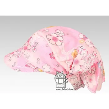 Kšiltovka DRÁČE Lehký letní šátek s kšiltem Blažena 23 růžový s květy velikost čepic: 50-52cm (2-4 roky, RDX vel. 4)