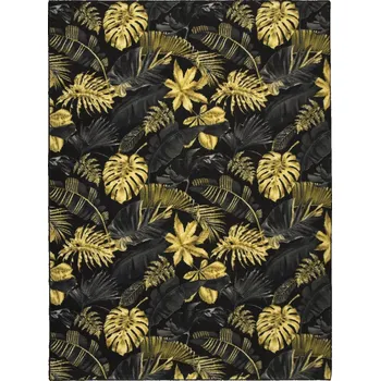 Koberec Kobercový ráj Kusový koberec Monstera Listy palmy černý zlatý Rozměr: 100x150 cm