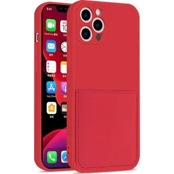 Pouzdro na mobilní telefon Ochranný kryt s kapsou na karty pro iPhone 12 Pro - červený