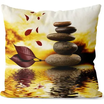 Dekorativní polštářek Foto polštář Kameny s červeným listím 40x40 cm (Velikost: 40 x 40 cm)