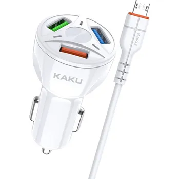 Nabíječka do auta 20W 4,8A QC3.0 3xUSB + micro USB KAKU Tříportová rychlonabíjení 3.0 Nabíječka do auta s kabelem micro USB (KSC-493) bílá