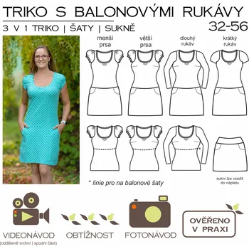 Nit Tištěný střih šaty s balonovými rukávy a rovnou sukní