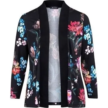 Dámské sako Kardigan černý s potiskem barevných květů Sempre Piu ODE-S7288 - 58