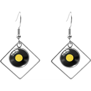 Náušnice Náušnice - Gramofonové desky ve čtverci - Žluté