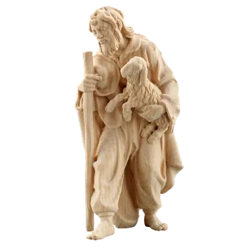 Vánoční dekorace Ornatis Pastýř s jehnětem Provedení: Přírodní bez malování, Velikost stojících figur dospělých postav: 11 cm Dřevěná vyřezávaná soška pastýře s jehnětem 