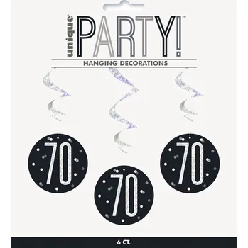 Unique - 6 závěsných spirál “70” - Black & Silver Glitz -