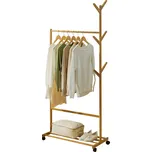 Pojízdný věšák z bambusu VIKIR TYP 2, 80cm, 6 háčků, mobilní design