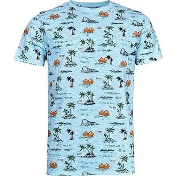 Pánské tričko Pánské tričko REPLIKA JEANS světle modré potisk palmy 4XL - 5XL krátký rukáv Replika Jeans - 5XL