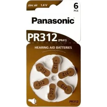Článková baterie Baterie Panasonic PR312 do naslouchátka, 6ks