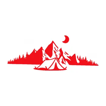 Samolepící dekorace SAMOLEPKA Krajina hory 023 pravá kempování (10 - červená) NA AUTO, NÁLEPKA, FÓLIE, POLEP, TUNING, VLASTNÍ TEXT, TISK, AUTOSAMOLEPKY.cz, POLEPY, OBRÁZEK, LOGO, SAMOLEPKY