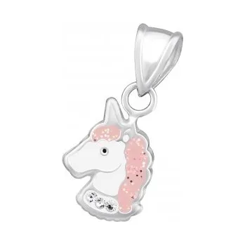 Přívěsek Dětský stříbrný přívěsek - jednorožec s růžovou hřívou