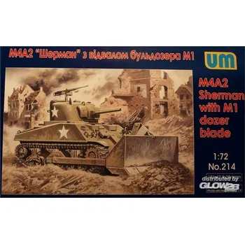 Plastikový model Unimodel 1/72 M4A2 Sherman with M1 dozer blade