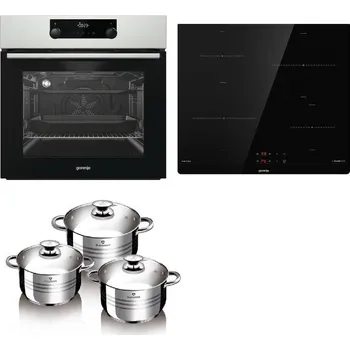Sety trouby a varné desky Gorenje BS737EX + IT40SC + sada nádobí