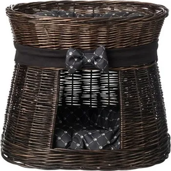 Pelíšek pro psa Černý obšitý proutěný pelíšek s mašlí