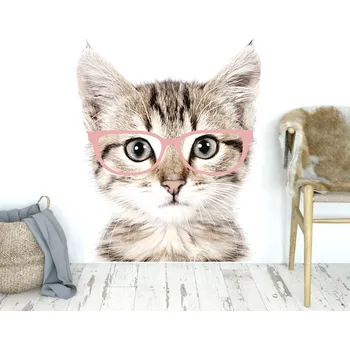 Samolepící dekorace DEKORACJAN Samolepka na zeď - kotě v brýlích Velikost: S