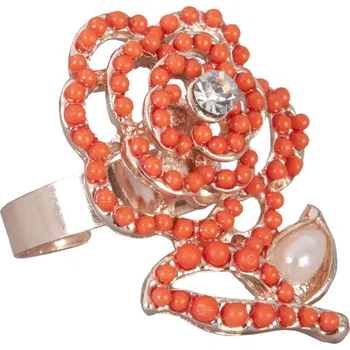 Prsten Stříbrno zlatý prsten s růží z lososových korálků