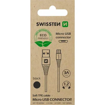 Datový kabel SWISSTEN TPU datový kabel USB-A / micro USB, délka 1,2 m (EKO BALENÍ) Barva: Černá