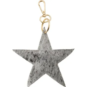 Klíčenka hvězda z hovězí kůže šedá/ bílá - 12,5*12,5*2cm