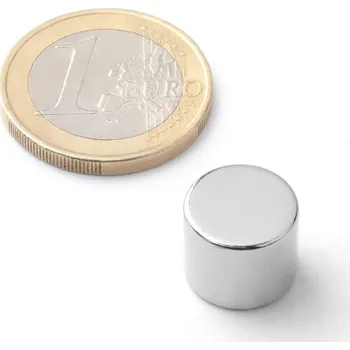 Dekorativní magnet SOLLAU Neodymový magnet válec D 12x10 mm, Neodym, N38, poniklovaný