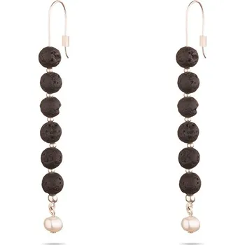 Náušnice HESTIA - Stříbrné náušnice, říční perla, láva