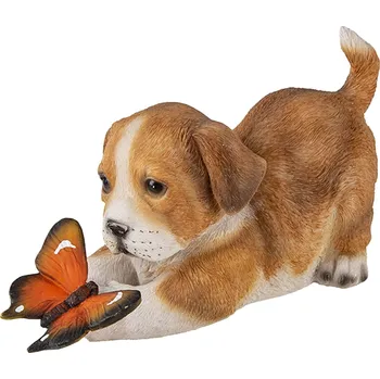 Bytová dekorace Dekorativní soška hrajícího si pejska s oranžovým motýlkem - 20*8*11 cm
