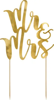Party dekorace PartyDeco Dekorace na dort Mr&Mrs 25,5 cm zlatá