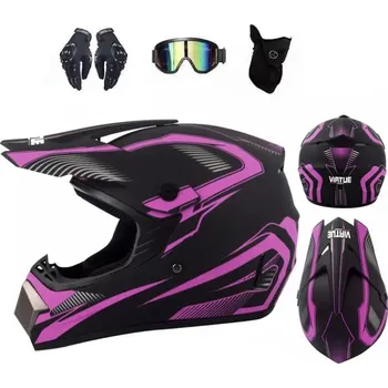 Helma na motorku Cross helma růžová XTR SET (Motocrossová přilba růžová SET)