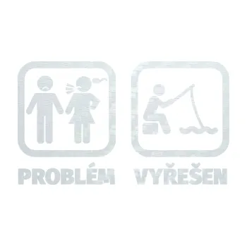 Polep vozidla SAMOLEPKA Problém? Vyřešen 006 na ryby (51 - 3D karbon bílý) NA AUTO, NÁLEPKA, FÓLIE, POLEP, TUNING, VLASTNÍ TEXT, TISK, AUTOSAMOLEPKY.cz, POLEPY, OBRÁZEK, LOGO, SAMOLEPKY