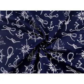 Bavlněná látka / plátno námořnický vzor, barva 2 (1446N) modrá tmavá