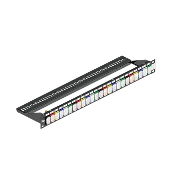 Patch panel MMCPNLX24SIJ2DCI Patch panel pro 24 modulů keystone, vázací lišta, černé rámečky portů s krytkami, 1U