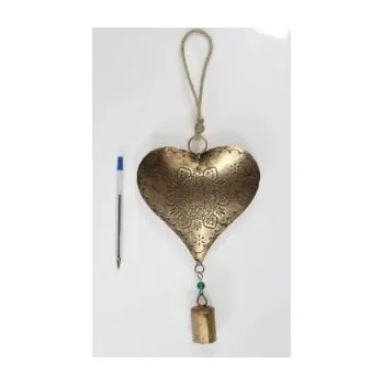 Zlaté srdce velké se zvonkem, 39/23 CM, závěsné dekorativní srdce zlat