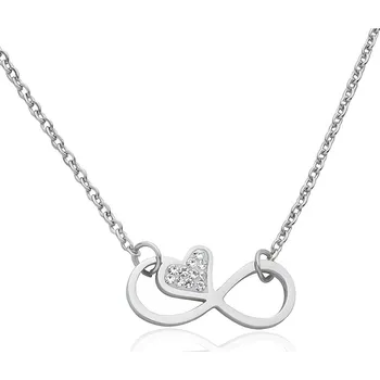 Náhrdelník Dámský náhrdelník nekonečno se srdcem a zirkony Valentýn z chirurgické oceli S537060