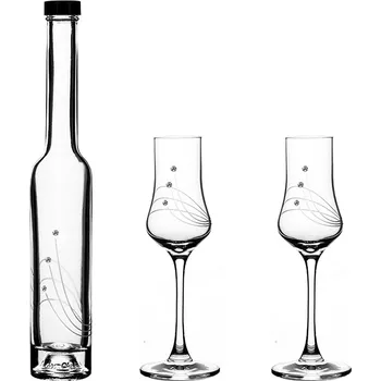 Sklenice Bohemia Crystal Set na destiláty paprsky, 1 lahev + 2 panákovky Swarovski, Preciosa