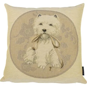 Dekorativní polštářek Gobelínový polštář s bílým teriérem - 45*45*15cm