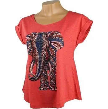 Dámské volné tričko s krátkým rukávem Jóga - Slon - Světle červená
