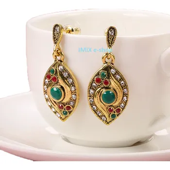 Náušnice Drobné zdobené zlaté Bollywood náušnice se zirkony