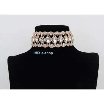 Náhrdelník Široký štrasový náhrdelník kolem krku se zirkony