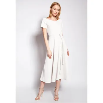 Dámské šaty Áčkové midi šaty s výstřihem carmen SUK181 Barva: Bílá, Velikost: S